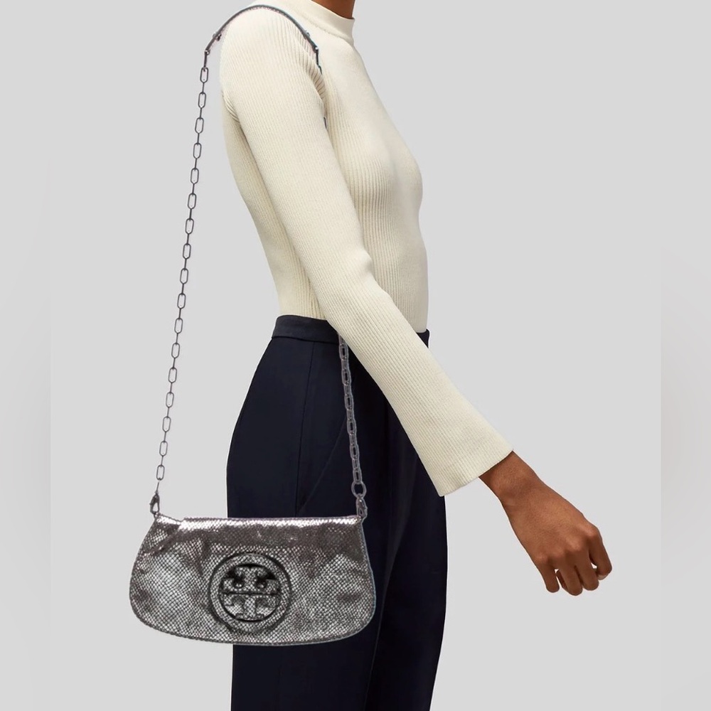 Tory Burch Metallic Silver Crossbody Bag